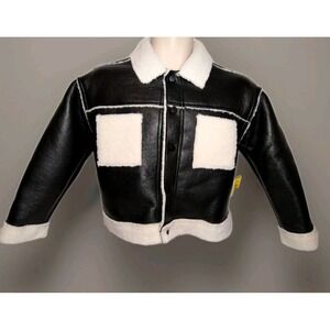 RSQ Youth Black Faux Leather Sherpa Trim  Winter Coat Jacket Size Large NWT